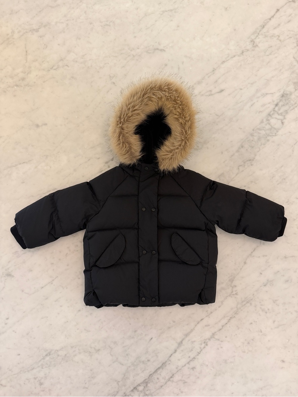 Zara Baby Boy Puffer Jacket with Faux Fur Hood - Baby Winter Coat